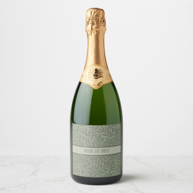 William Morris Willow Pattern Antique Sage Green Sparkling Wine Label (Front)