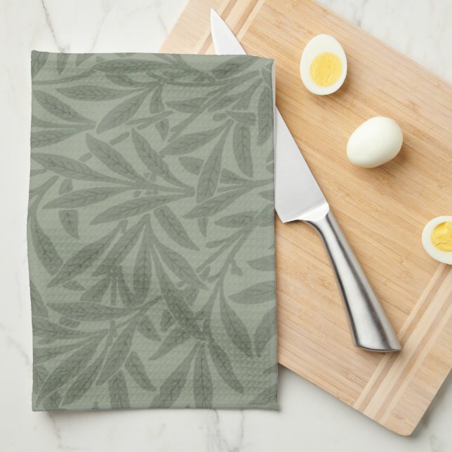 William Morris Willow Pattern Antique Sage Green Tea Towel (Quarter Fold)