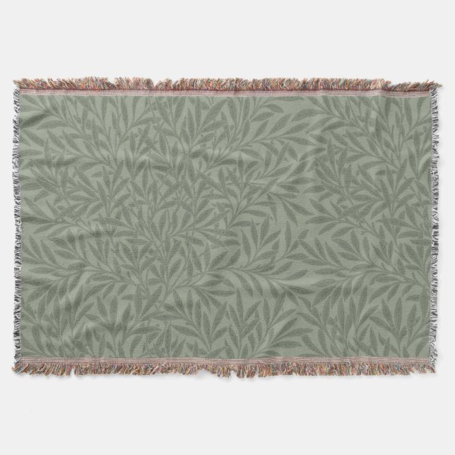 William Morris Willow Pattern Antique Sage Green Throw Blanket (Front)