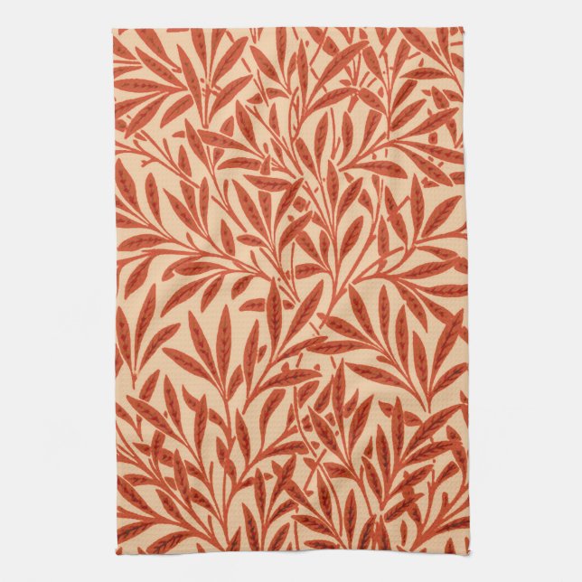 William Morris Willow Pattern, Mandarin Orange Tea Towel (Vertical)