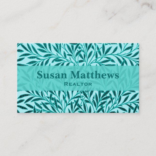 William Morris Willow Pattern, Turquoise & Aqua Business Card (Front)