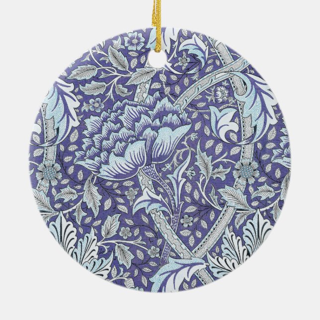 William Morris Windrush blue floral flowers Ceramic Tree Decoration (Back)