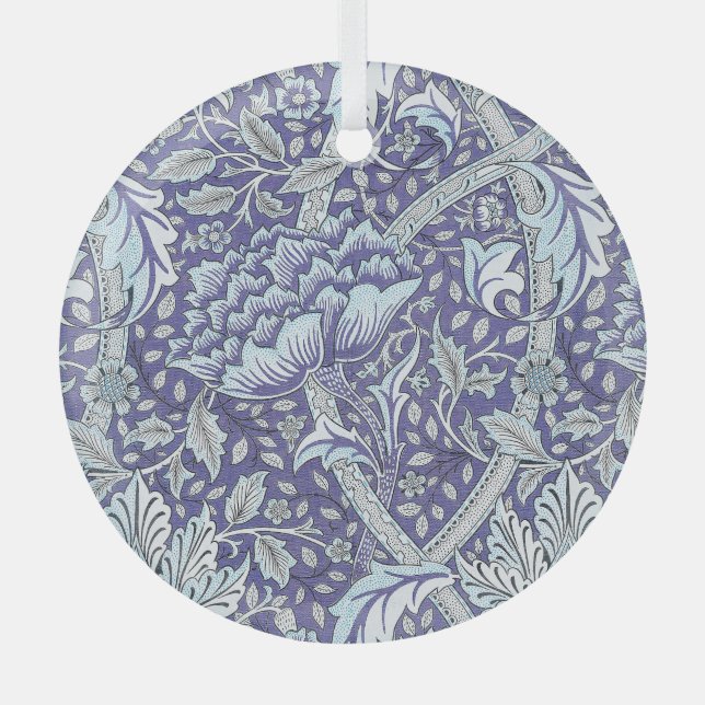 William Morris Windrush blue floral flowers Glass Tree Decoration (Front)