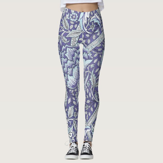 William Morris Windrush blue floral flowers Leggings (Front)