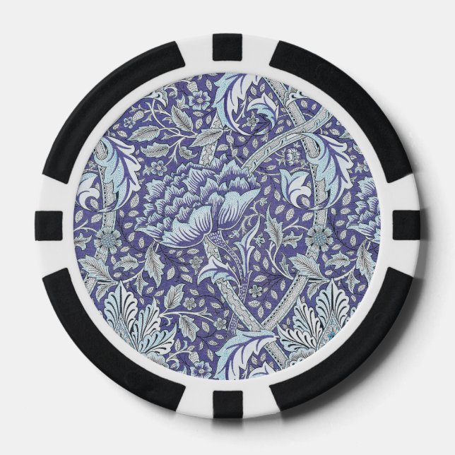 William Morris Windrush blue floral flowers Poker Chips (Front)