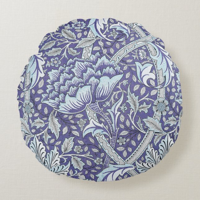 William Morris Windrush blue floral flowers Round Cushion (Front)