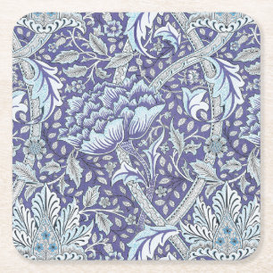 William Morris Windrush blue floral flowers Square Paper Coaster