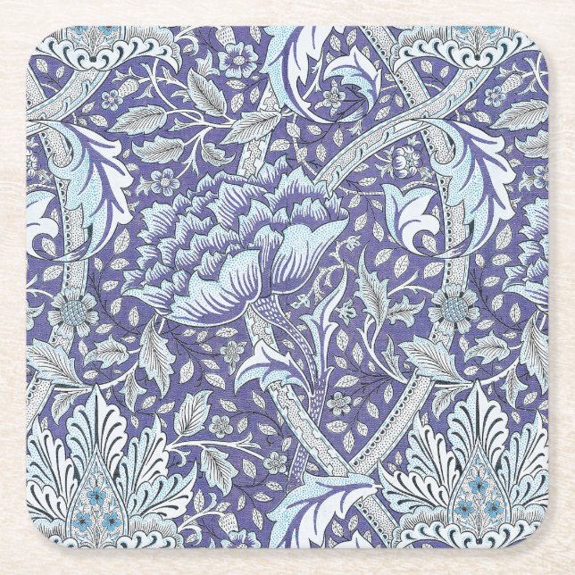 William Morris Windrush blue floral flowers Square Paper Coaster (Front)