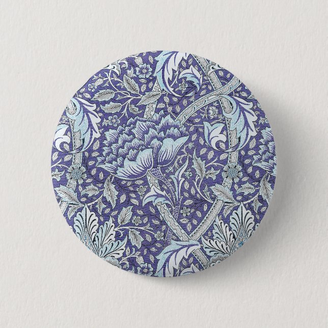 William Morris Windrush Blue Pattern Floral 6 Cm Round Badge (Front)