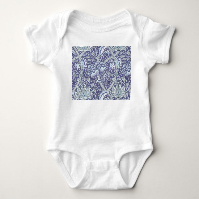 William Morris Windrush Blue Pattern Floral Baby Bodysuit (Front)