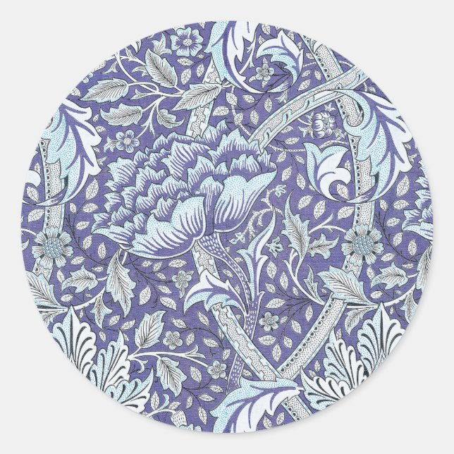 William Morris Windrush Blue Pattern Floral Classic Round Sticker (Front)