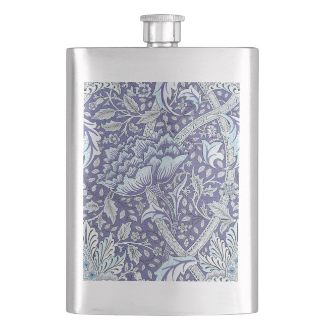 William Morris Windrush Blue Pattern Floral Hip Flask (Front)