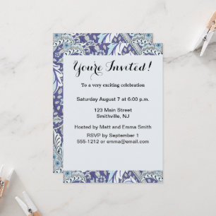 William Morris Windrush Blue Pattern Floral Invitation