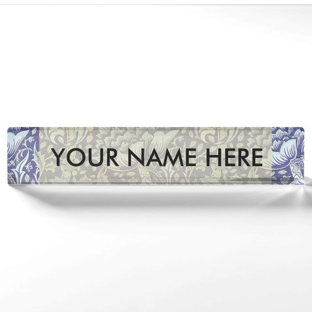 William Morris Windrush Blue Pattern Floral Nameplate (Front)