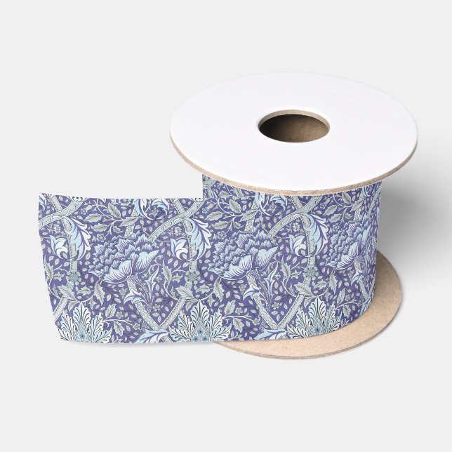 William Morris Windrush Blue Pattern Floral Satin Ribbon (Spool)