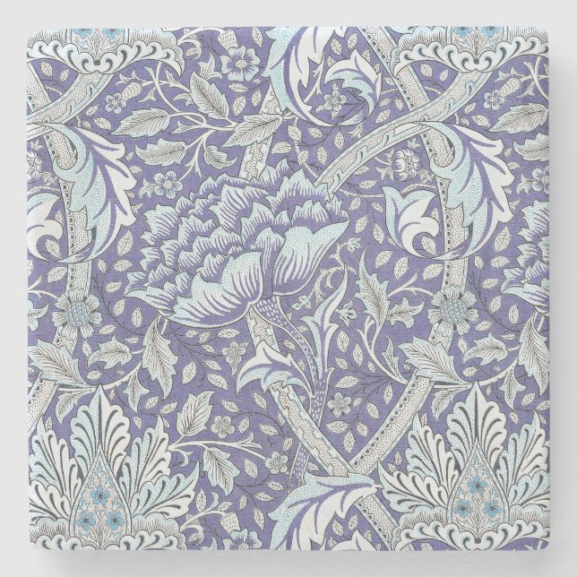 William Morris Windrush Blue Pattern Floral Stone Coaster (Front)