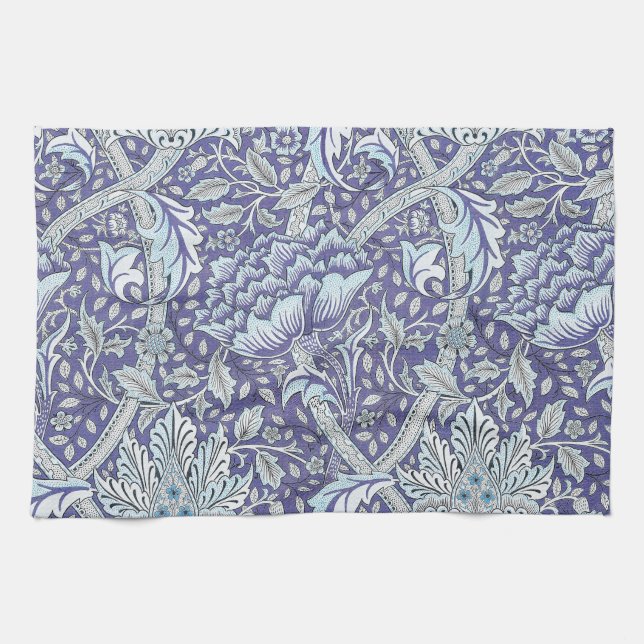 William Morris Windrush Blue Pattern Floral Tea Towel (Horizontal)