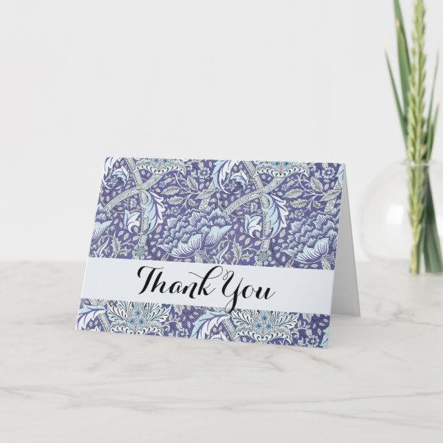 William Morris Windrush Blue Pattern Floral Thank You Card (Front)