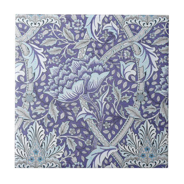 William Morris Windrush Blue Pattern Floral Tile (Front)