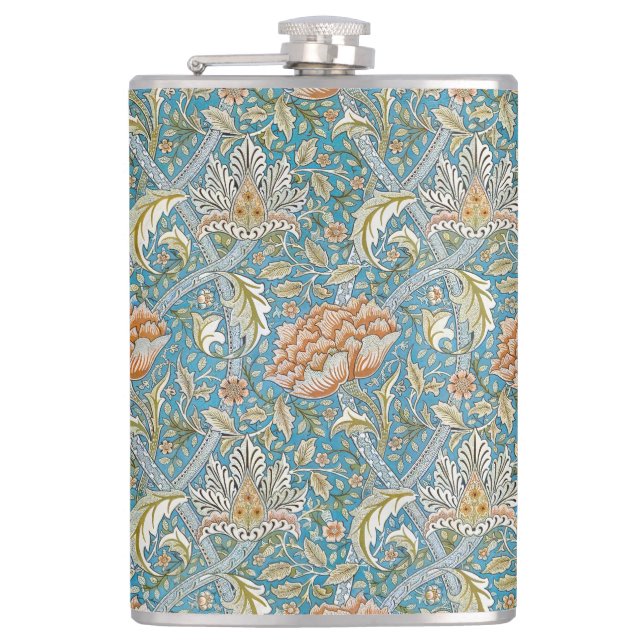 William Morris Windrush Floral Pattern Blue Hip Flask (Front)
