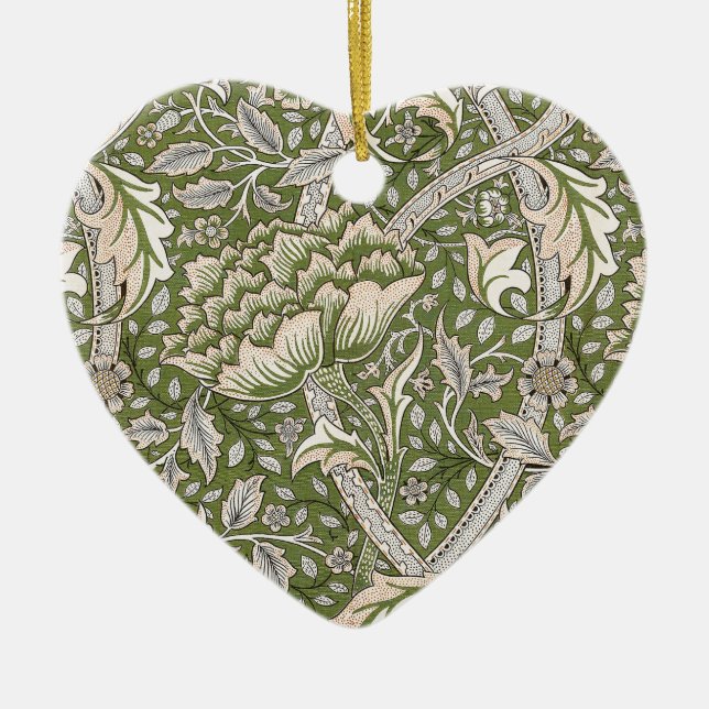 : William Morris Windrush Green Pattern: Vintage Ceramic Tree Decoration (Front)