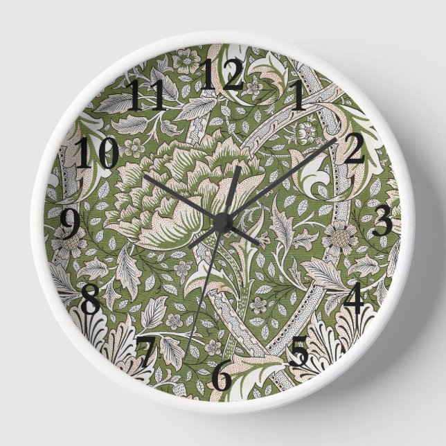 : William Morris Windrush Green Pattern: Vintage Clock (Front)