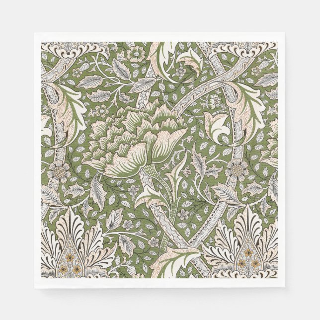 : William Morris Windrush Green Pattern: Vintage Napkin (Front)