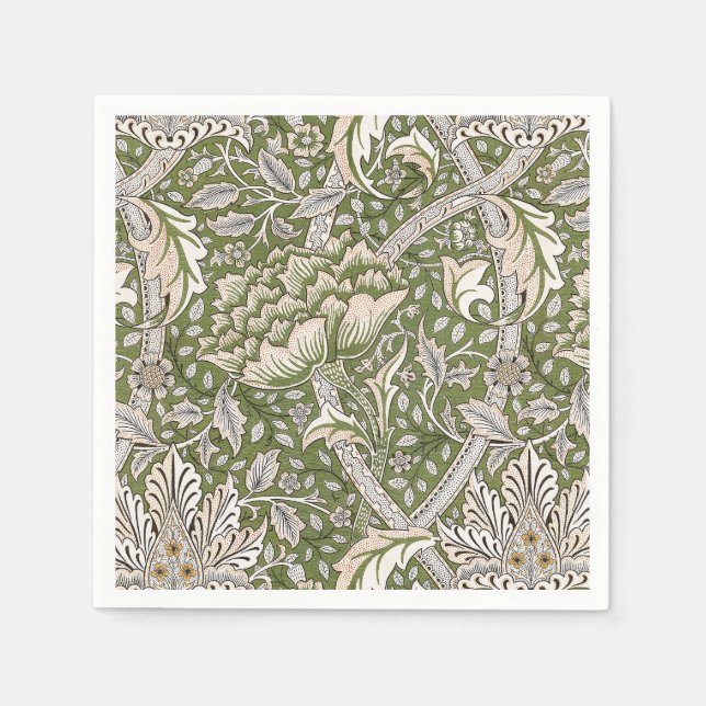 : William Morris Windrush Green Pattern: Vintage Napkin (Front)