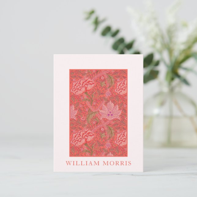 William Morris, Winrush: Red, Orange & Pink Floral Postcard (Standing Front)