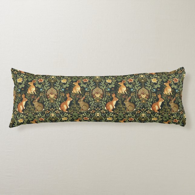 William Morris Woodland Floral Rabbits Christmas Body Cushion (Front)