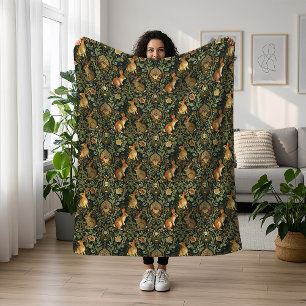 William Morris Woodland Floral Rabbits Christmas Fleece Blanket