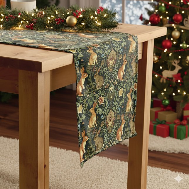 William Morris Woodland Floral Rabbits Christmas Long Table Runner (Creator Uploaded)