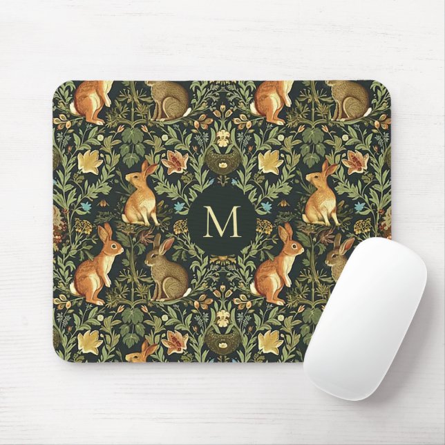 William Morris Woodland Floral Rabbits Christmas Mouse Mat (With Mouse)
