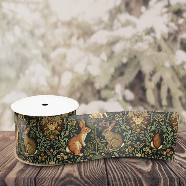 William Morris Woodland Floral Rabbits Christmas Satin Ribbon (Creator Uploaded)