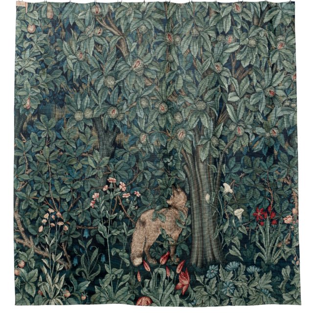 William Morris Woodland Tapestry Fox Shower Curtain (Front)