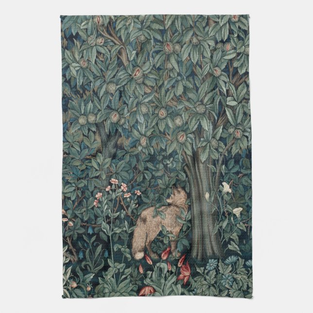 William Morris Woodland Tapestry Fox Tea Towel (Vertical)
