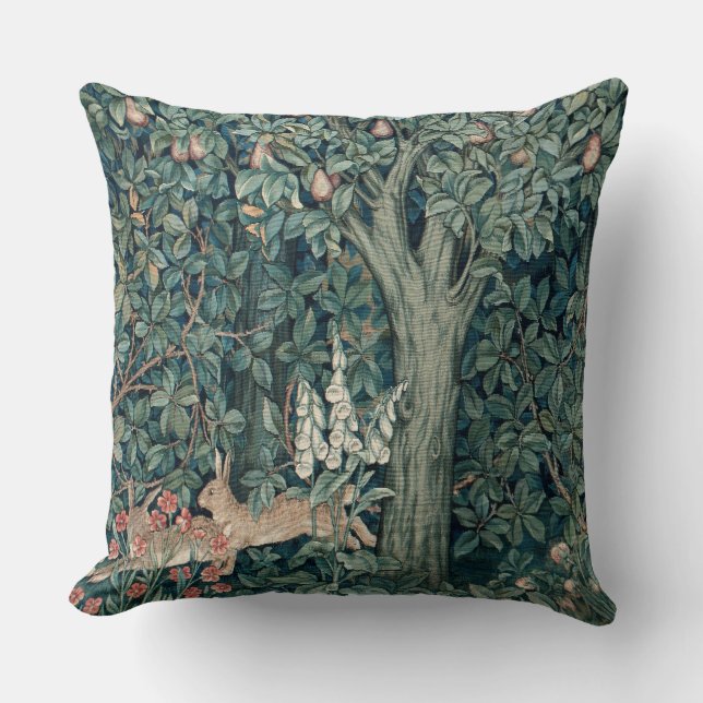 William Morris Woodland Tapestry Rabbits Cushion (Front)