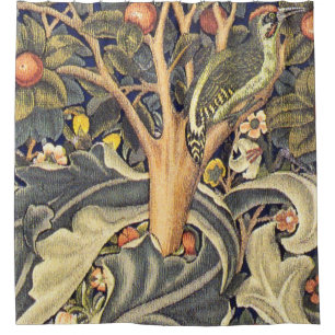 William Morris Woodpecker Pattern Shower Curtain
