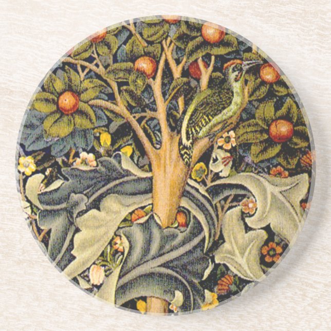 William Morris Woodpecker Tapestry Arts & Crafts  Coaster (Front)