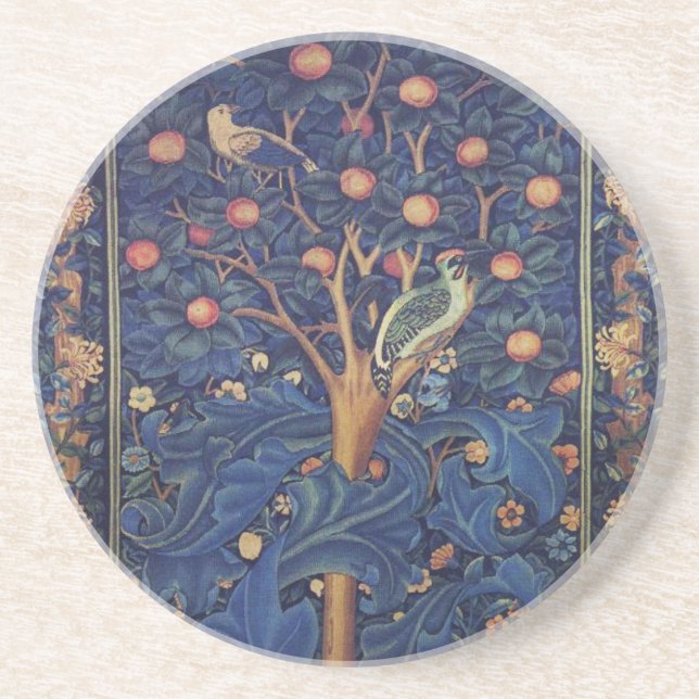William Morris Woodpecker Tapestry Arts & Crafts  Coaster (Front)