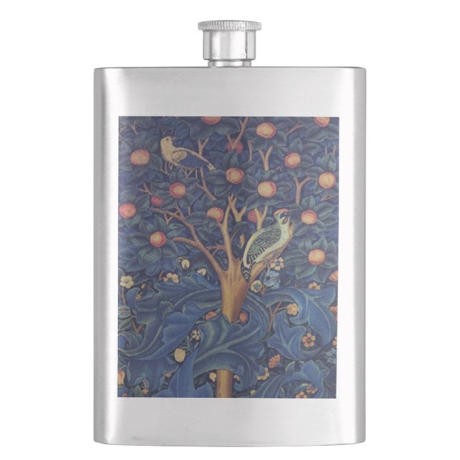 William Morris Woodpecker Tapestry Arts & Crafts  Hip Flask (Front)