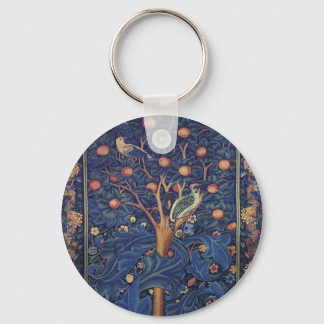 William Morris Woodpecker Tapestry Arts & Crafts  Key Ring (Front)