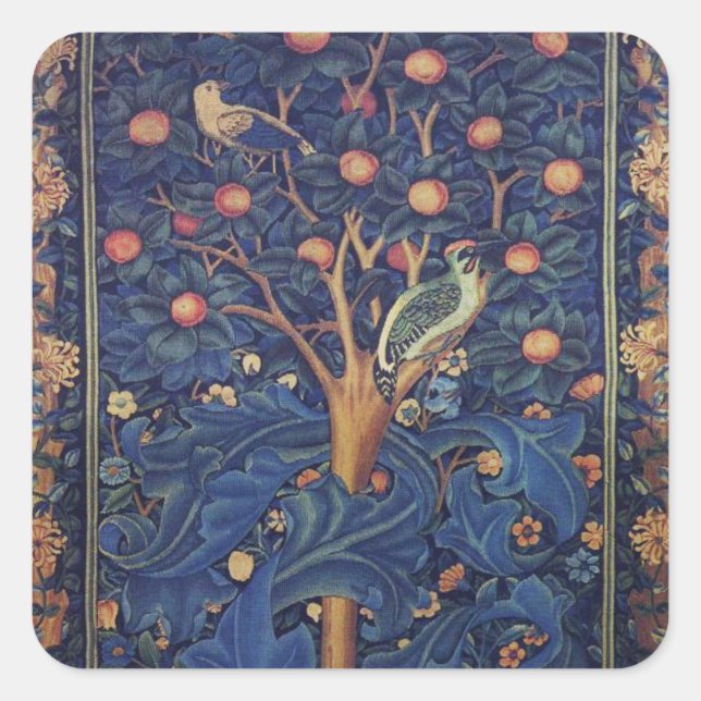 William Morris Woodpecker Tapestry Arts & Crafts  Square Sticker (Front)