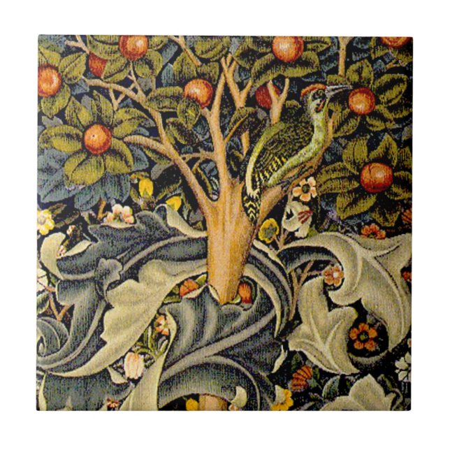 William Morris Woodpecker Tapestry Arts & Crafts  Tile (Front)
