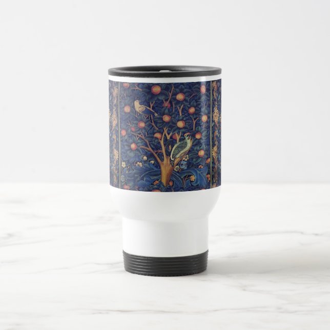 William Morris Woodpecker Tapestry Arts & Crafts  Travel Mug (Center)