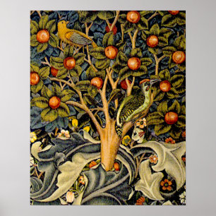 William Morris Woodpecker Tapestry Birds Floral Poster