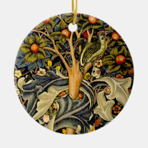William Morris Woodpecker Tapestry Blue Design Ceramic Tree Decoration