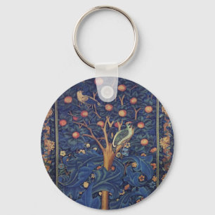 William Morris Woodpecker Tapestry Blue Design Key Ring