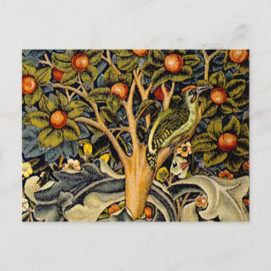 William Morris Woodpecker Tapestry Blue Design Postcard