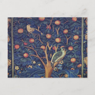 William Morris Woodpecker Tapestry Blue Design Postcard